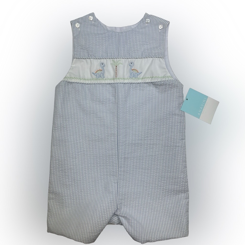 NWT Anavini Seersucker Jon Jon Dinosaur Shadow Embroidery Size 2